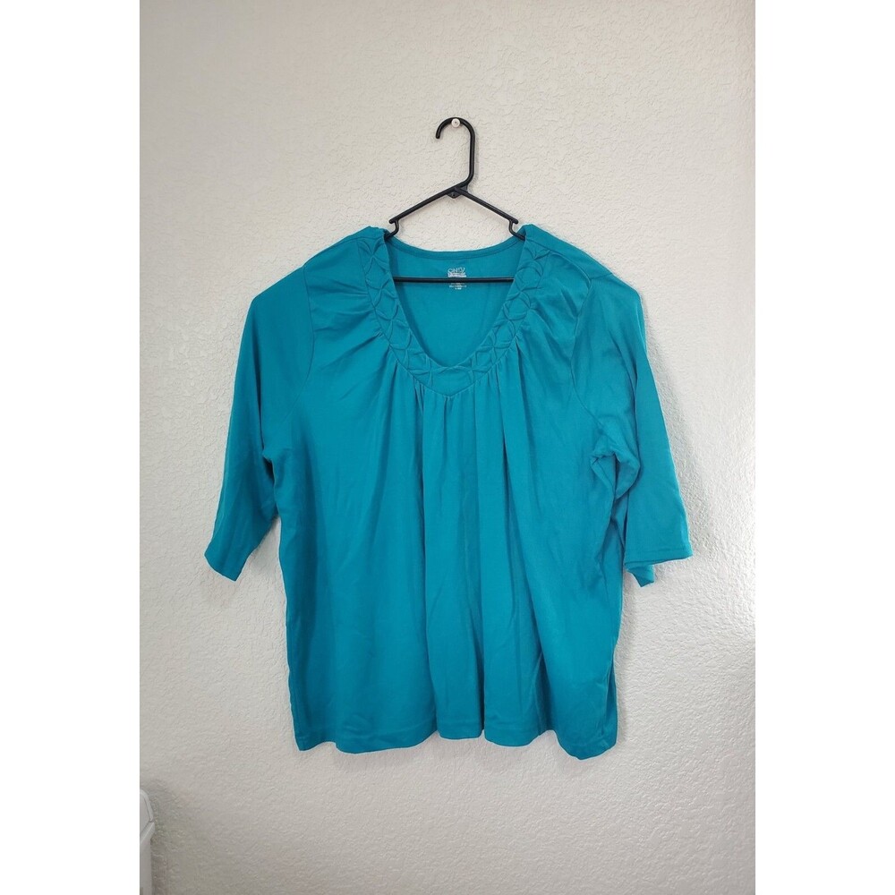 ONLY NECESSITIES WOMAN PLUS 3X TURQUOISE KNIT TUNIC TOP PULLOVER SHIRT